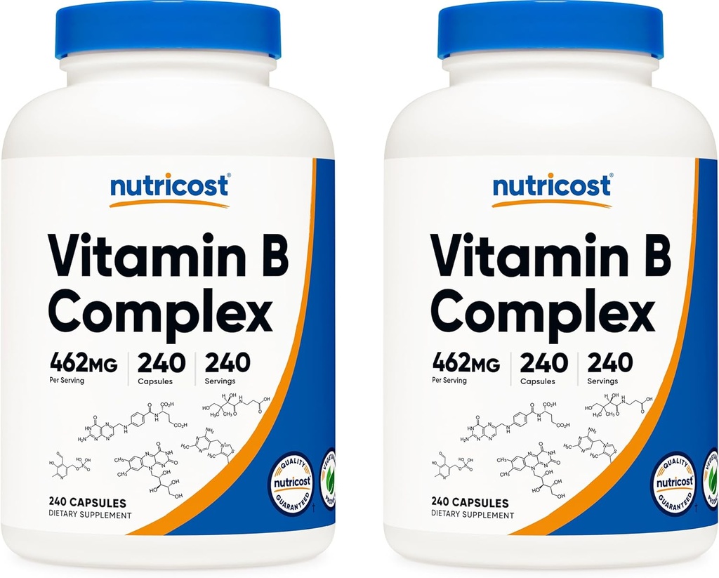 Nutricost High Potency Vitamin B Complex 462mg, 240 kapsler (2 flasker) - med C-vitamin