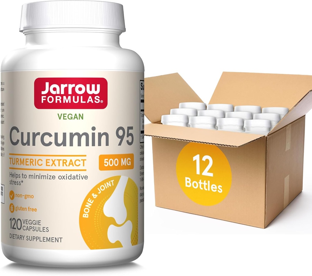 Jarrow Formulas Curcumin 95 500 mg, gurkemeje Curcumin Extract for Antioxidant Support, Bone og fælles støtte kosttilskud, 120 Veggie kapsler, Op til 120 Servere, Pack af 12