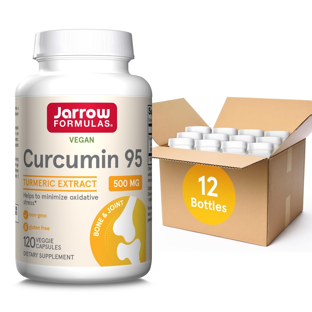 Jarrow Formulas Curcumin 95 500 mg, gurkemeje Curcumin Extract for Antioxidant Support, Bone og fælles støtte kosttilskud, 120 Veggie kapsler, Op til 120 Servere, Pack af 12