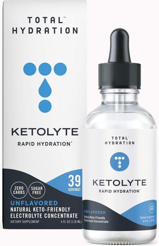 Ketolyte Rapid Hydration (Unflavored) Keto- venlige elektrolyte dråber med ingen kalorier ingen sukker, naturlige elektrolyte tillæg med Magnesium (39 Servere)