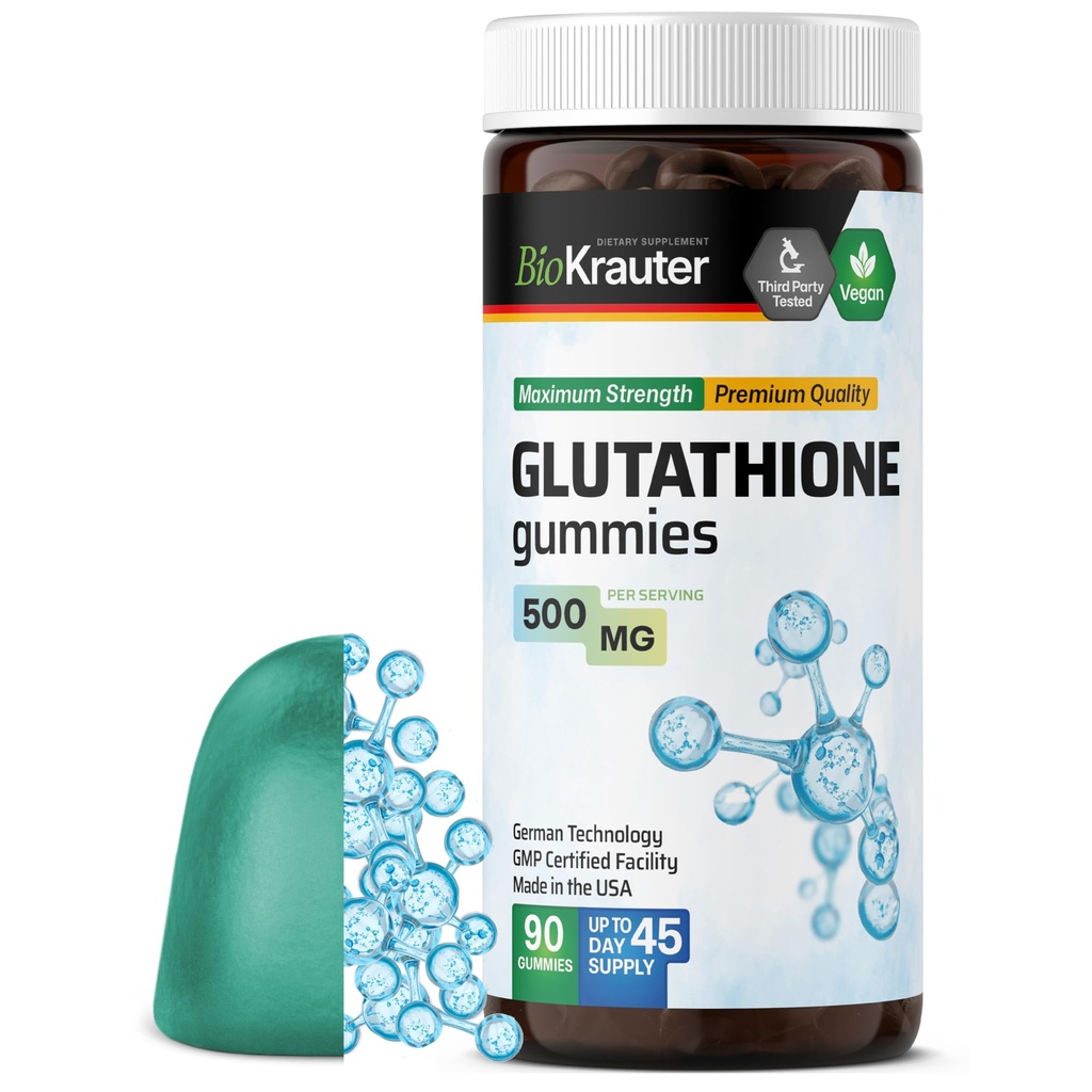 BIO KRAUTER L- Glutathione Gummies - 500 mg - 90 Vegan Chews - Reduceret Glutathion supplement - Antioxidant supplement
