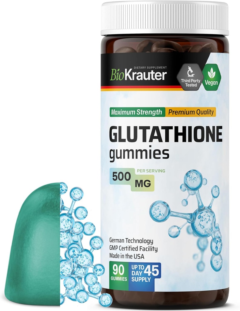 BIO KRAUTER L- Glutathione Gummies - 500 mg - 90 Vegan Chews - Reduceret Glutathion supplement - Antioxidant supplement