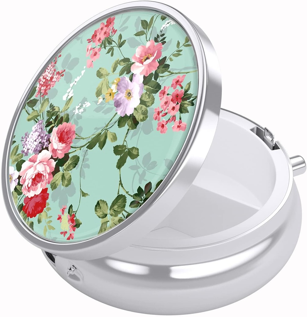 Nipichsha Pill Box, Small Pill Case for Purse & Pocket, Cute Travel Medicine Organizer, Portable Medicine Container Holder to Hold Vitamins, Medication, Fish Oil & Supplement, Graceful Peony