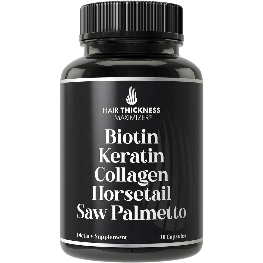 Biotin (5000mcg), Keratin, Collagen, Horsetail, Saw Palmetto - 5- in-1 Hårvækst Supplement & Vitaminer for kvinder & mænd, DHT Blocker kapsler til thinning - Hårvækst Vitaminer