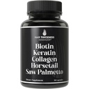 Biotin (5000mcg), Keratin, Collagen, Horsetail, Saw Palmetto - 5- in-1 Hårvækst Supplement & Vitaminer for kvinder & mænd, DHT Blocker kapsler til thinning - Hårvækst Vitaminer