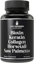 Biotin (5000mcg), Keratin, Collagen, Horsetail, Saw Palmetto - 5- in-1 Hårvækst Supplement & Vitaminer for kvinder & mænd, DHT Blocker kapsler til thinning - Hårvækst Vitaminer