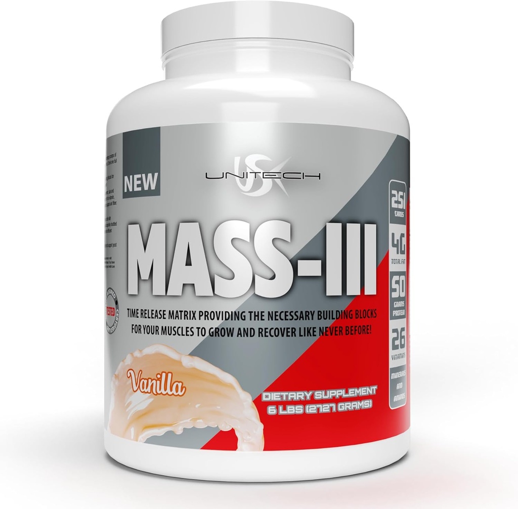 Unitech USK Mass Vanilla Powder against 124; Absorbable Mass Gainer Supplements 124; Rich in Protein, Vitamin, & Min; Protein Isolate & Concentrate; Understøtter Muscle Growth & Recovery