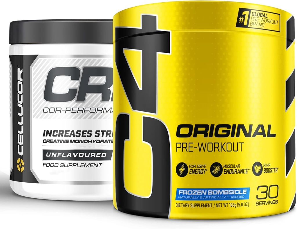 Cellucor Pre Workout & Creatine Bundle, C4 Original Pre Workout Powder, Frossen Bombsicle, 30 Servere + Cor Performance Creatinine Powder, 72 Servere