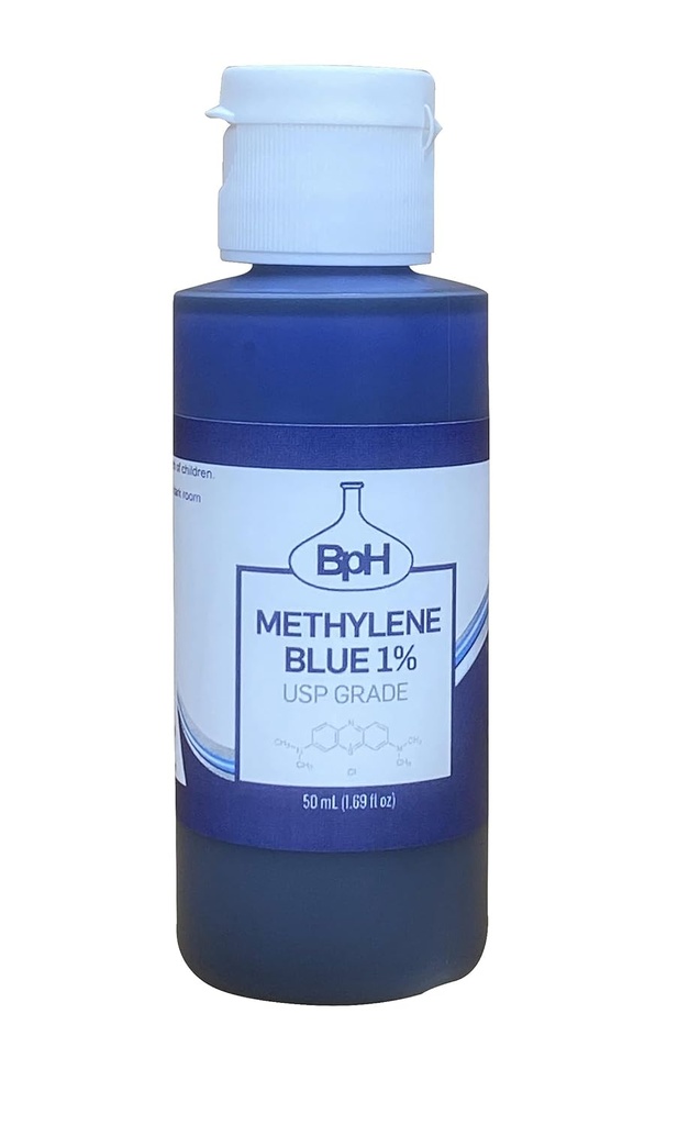 Methylenblåt, 1% USP (Pharmaceutical) Grade, 50 ml (1,69 fl oz); 3. parts testet