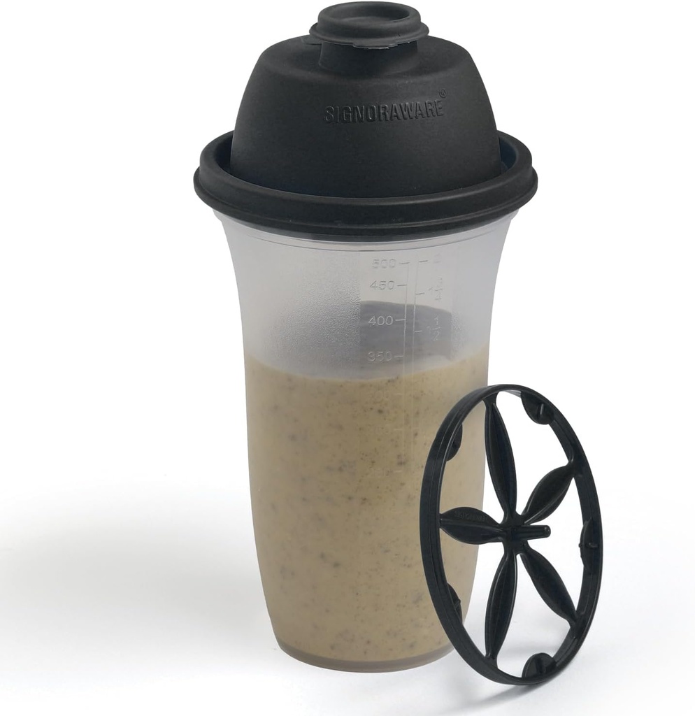 SIGNORA WARE Shaker Bottles | 17-Ounce Plastic Protein Shake Bottle for Meal Replacement Shakes & Smoothies, Beverages, Mixing Salad Dressing & Sauces, Margarita, & More