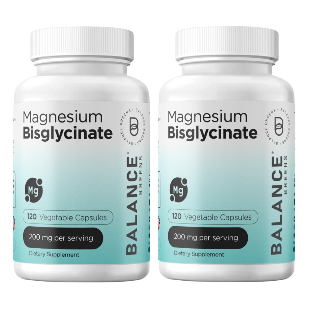 Magnesium Bisglycinat 200mg - High Absorption Chelated Magnesium Supplement - Genatle on Mave, Gluten- Free, Supports Sleep, Muscle Cramp & Positive Mood - 120 Kapsler (pakning med 2)