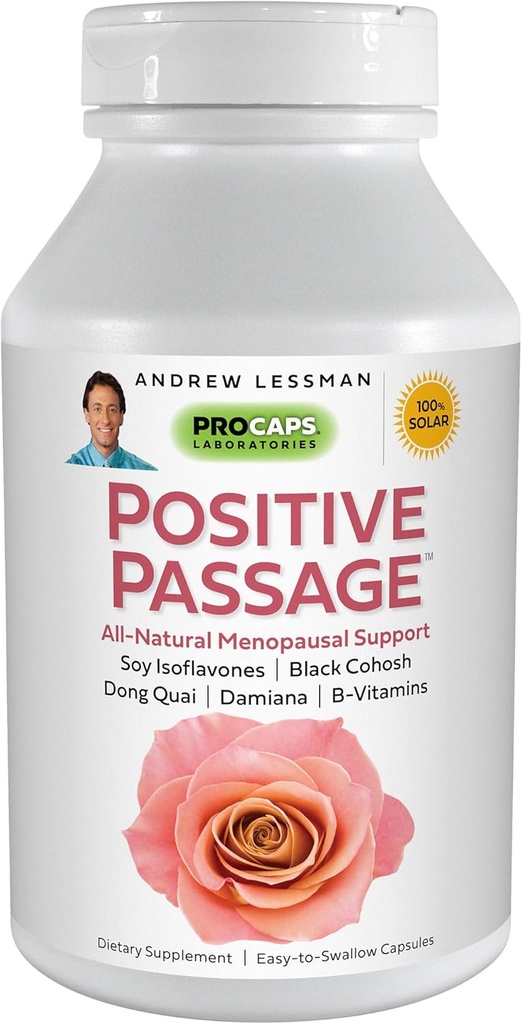 ANDREW LSSMAN Positive Passage 60 Kapsler - Natural Menopausal Support and Balance for Women 's Hormone Levels. med Soy Isoflavones, Black Cohosh, Dong Quai, Damiana. Ingen tilsætningsstoffer