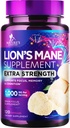 Lions Mane Mushroom Capsules 10,000mg - Lions Mane Supplements Capsules for Memory and Focus Support, Brain, Immun Health Support, Vegan, Flasket i USA, Lions Mane Mushroom Powder Extract, 120 Greve