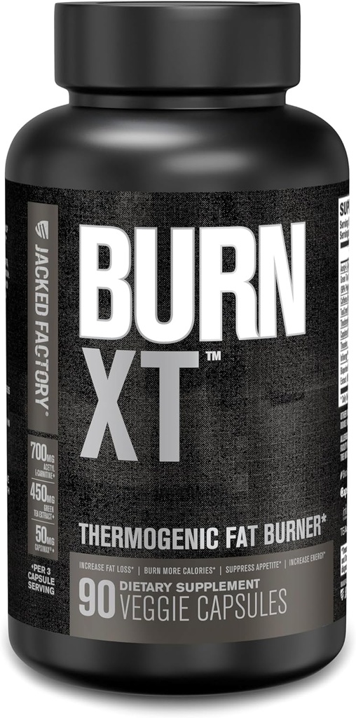 Jacked Factory Burn XT Black Thermogen Fat Burner - Vægttab supplement, Appetite Suppressant, Nootrop Energy Booster