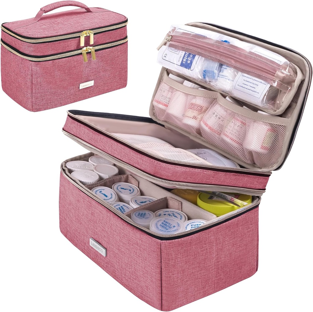 Medicine Storage Bag Pill Bottle Organizer with Portable Small Pouch Travel Medication Bottle Organizer for Emergency Home First Aid Box Kit (Red)