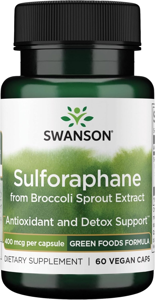 Swanson Sulforaphane - Broccoli Sprout Extract Supporting Cellular, GI Tract, and Liver Health - Natural Supplement Standardized to 0.4% Sulforaphane - (60 Veggie Capsules, 400mcg Each)