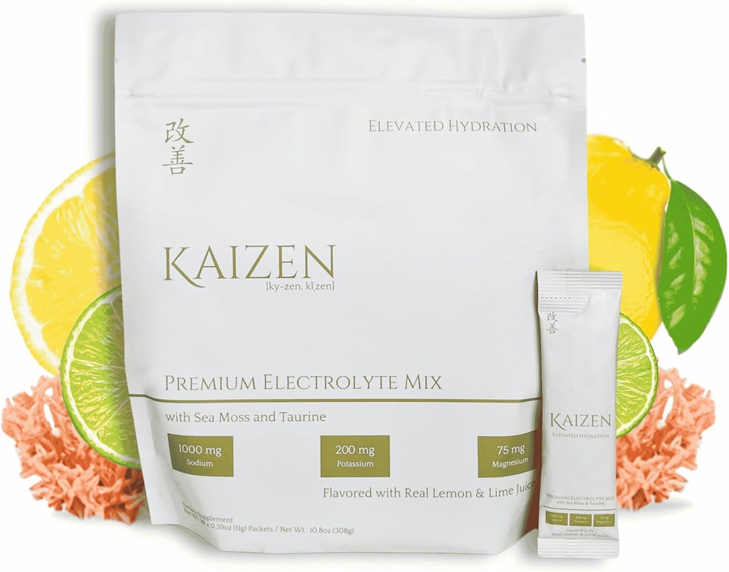 Kaizen Hydration - Premium Whole Body Hydration Drink - Energi, Focus, Wellness - Organic Electrolyte Mix med Irish Sea Moss, Taurine, Monkfruit Extract - Forfriskende Lemon Lime Flavor - 8.88 oz
