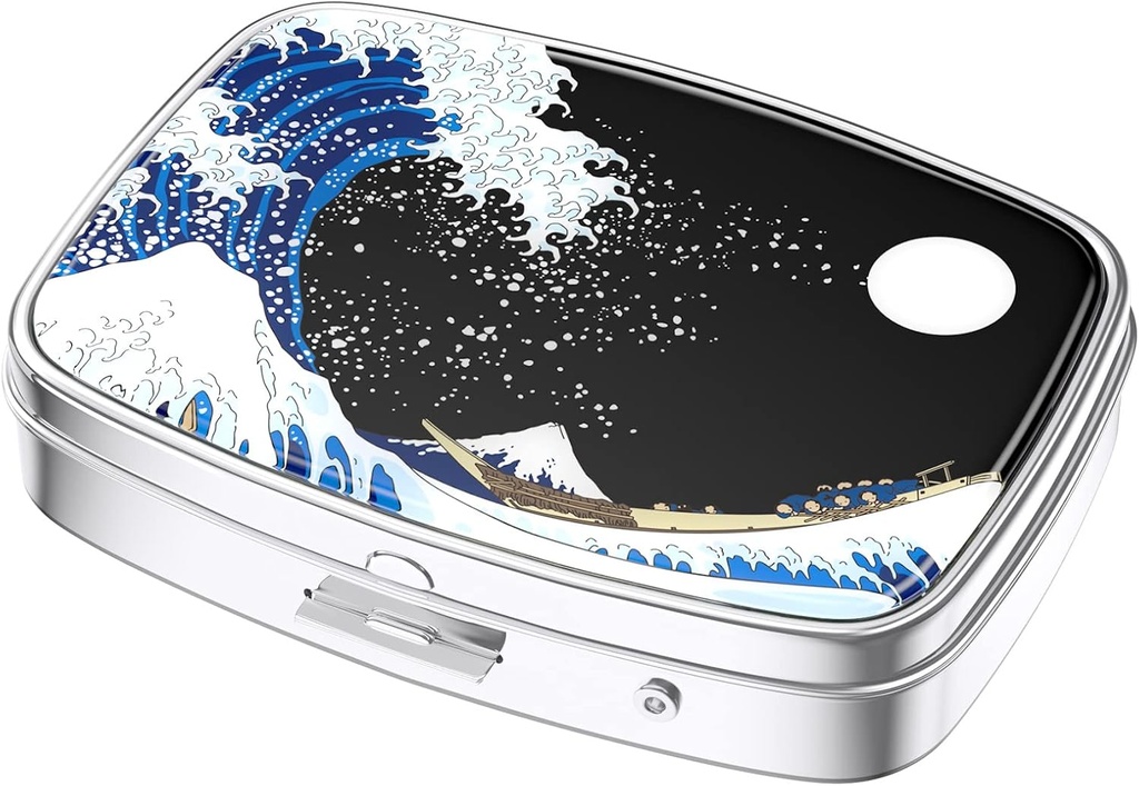 Nipichsha Pill Box, Lille Pill sag for purse & Pocket, Cute Travel Medicine Organizer, Portable Medicine Container Holder til at holde vitaminer, Medicin, Fish Oil & Kosttilskud, Japansk Wave