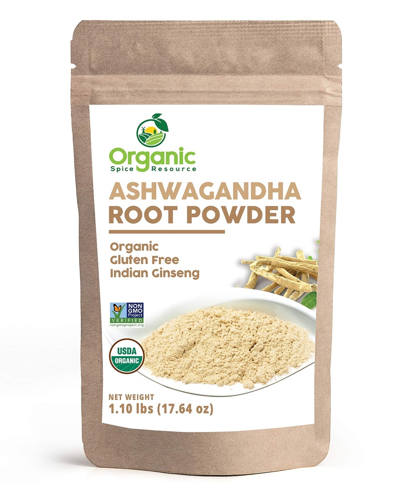 Organic Ashwagandha Root Powder - 1,10 lbs (17.64 oz) Name 124; Resealable Kraft Bag, non-GMO, Indisk Ginseng, Withania Somnifera - 100% Raw fra Indien, ved SHOPOSR