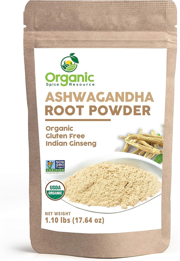 Organic Ashwagandha Root Powder - 1.10 lbs (17.64 oz) | Resealable Kraft Bag,Non-GMO, Indian Ginseng, Withania Somnifera -100% Raw from India, by SHOPOSR
