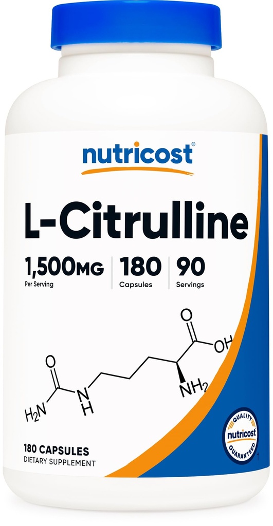 Nutricost L- Citrullin 1500mg, 180 Kapsler - 750mg Per Kapsler, Gluten Free, Non- GMO, Packaging May Vary