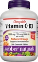 Webber Naturals C-vitamin + D3, 200 tyggetabletter, 1000 mg C-vitamin med 1000 IE D3-vitamin per servering, ben, tænder, immunforsvar og antioxidant, non GMO, Dairy & Gluten Free