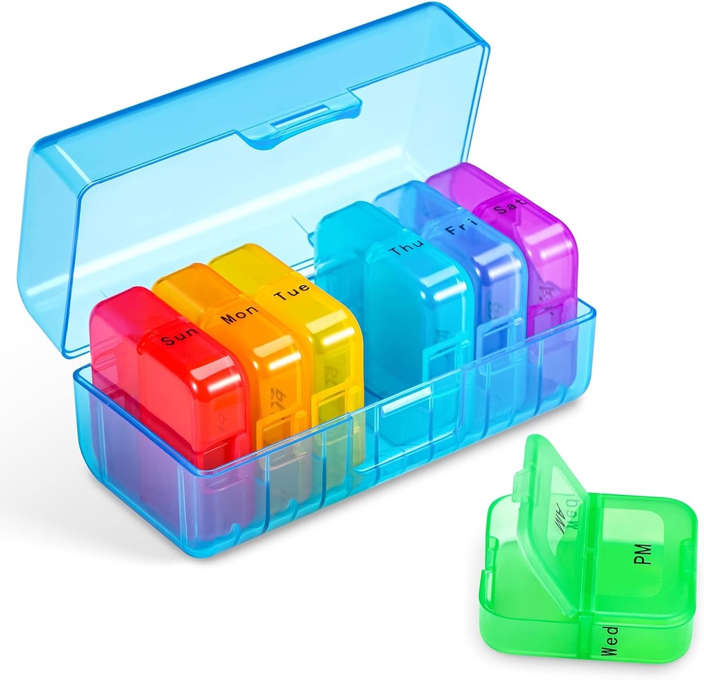 Zoksi Ugentlig Pill Organizer 2 gange om dagen, Blå 7 dag Am Pm Pill Box, Daily Am Pm Pill Organizer 7 dag, Bærbar Vitamin Pill Case, Ugentlig Pill Box for Fish Oils, Vitamin, Supplement