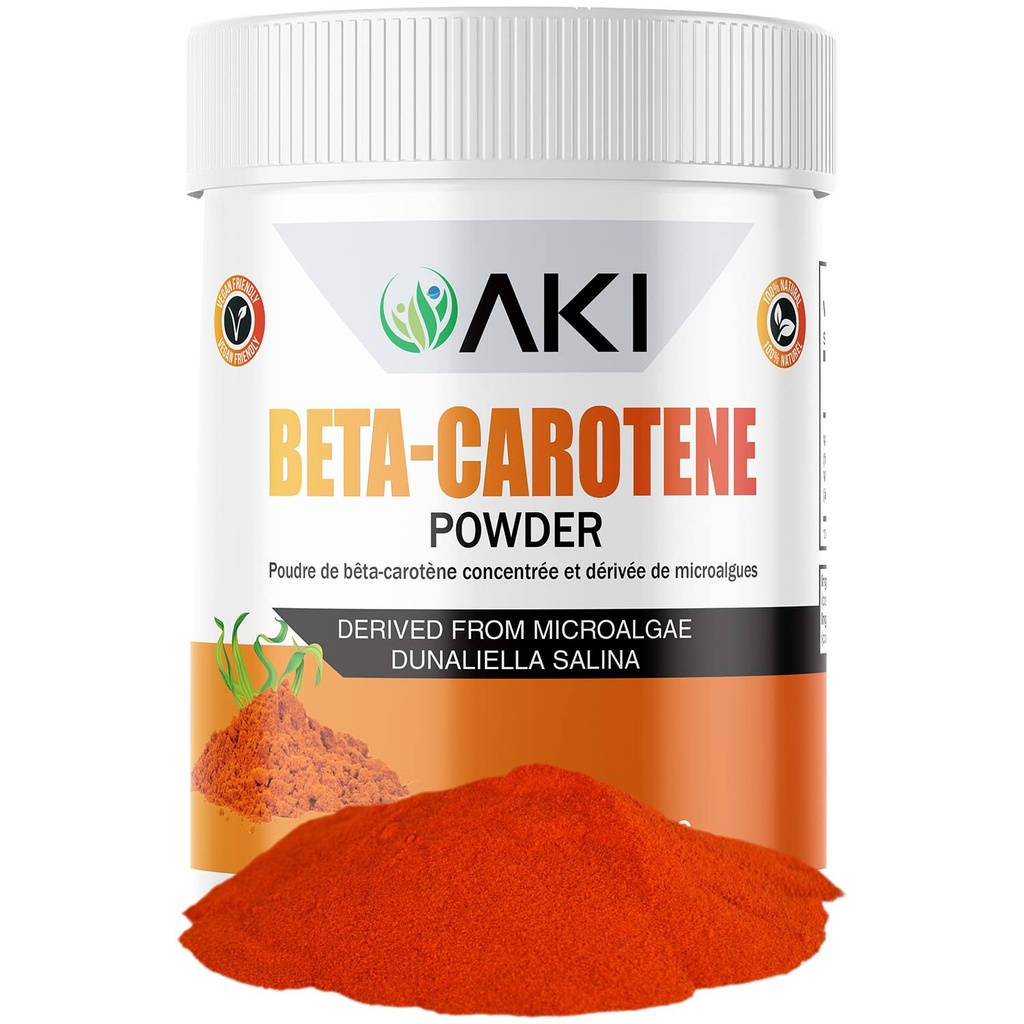 AKI Beta Caroten 10% pulver (1,5 oz / 42.52g) Højt koncentreret aroma Fælde af vitamin A, kan hjælpe til at understøtte kropsfunktioner, hud, immunsystem og øje - GMO fri & Vegansk Friendly