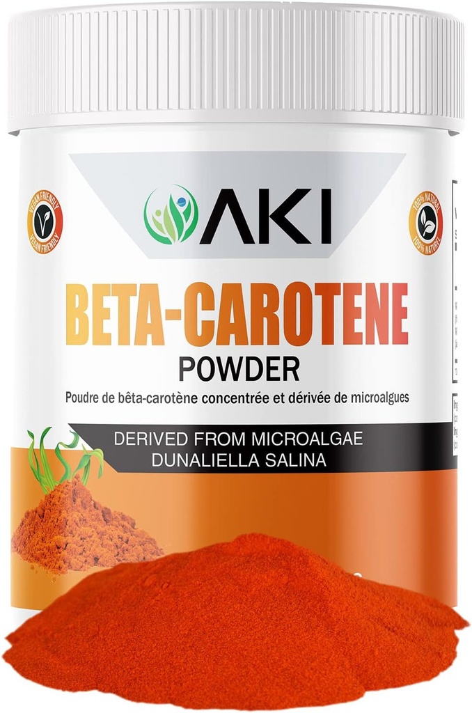 AKI Beta Caroten 10% pulver (1,5 oz / 42.52g) Højt koncentreret aroma Fælde af vitamin A, kan hjælpe til at understøtte kropsfunktioner, hud, immunsystem og øje - GMO fri & Vegansk Friendly