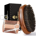 Søvn Beard Børst til mænd, 100% Pure vildsvin Brittle Beard Børste, Beard Grooming sæt herunder Beard Comb, 2 Pcs Mustache Saks, og Travel Bag