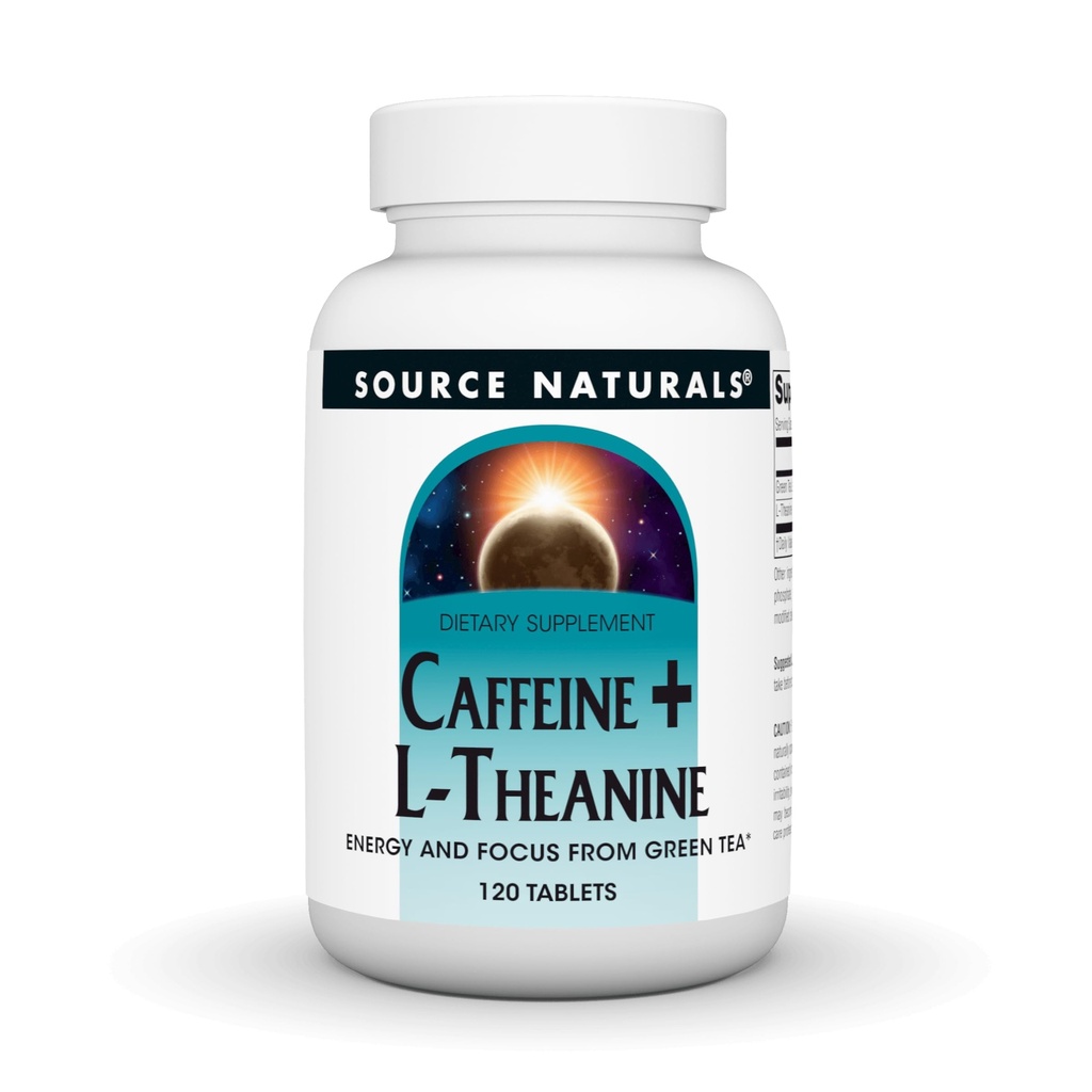 Kilde Naturals Koffein + L- Theanin, Energi og Focus Support fra Green Tea * - 120 tabletter