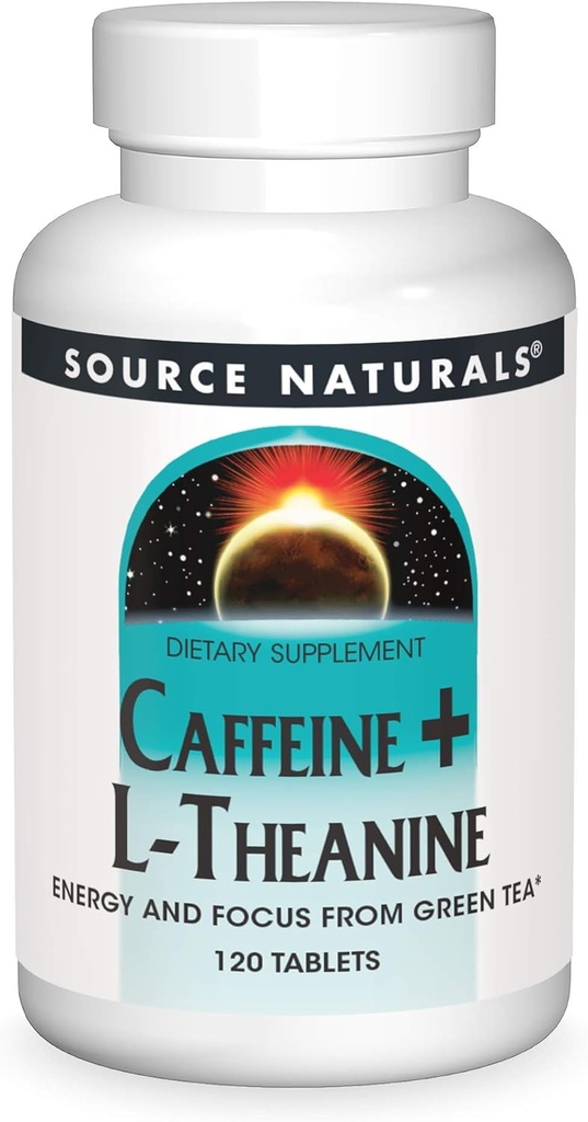 Kilde Naturals Koffein + L- Theanin, Energi og Focus Support fra Green Tea * - 120 tabletter