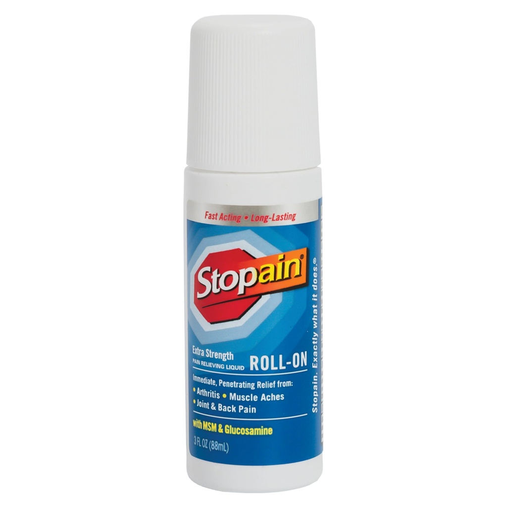 Stopain Pain Relief Roll On Gel 3oz, USA Made, Max Strength Fast Funktion med MSM, Glucosamin, Menthol for Gigt, Lavere Ryg, Knee, Neck, HSA FSA Godkendt OTC Topical Analygesic Products