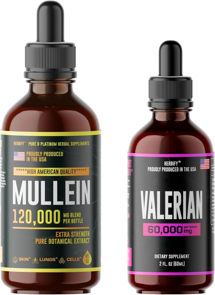HERBIFY Bundle - Mullein Leaf Extract & Valerian Root Tincture - Respiratory Support & Nervesystemet support