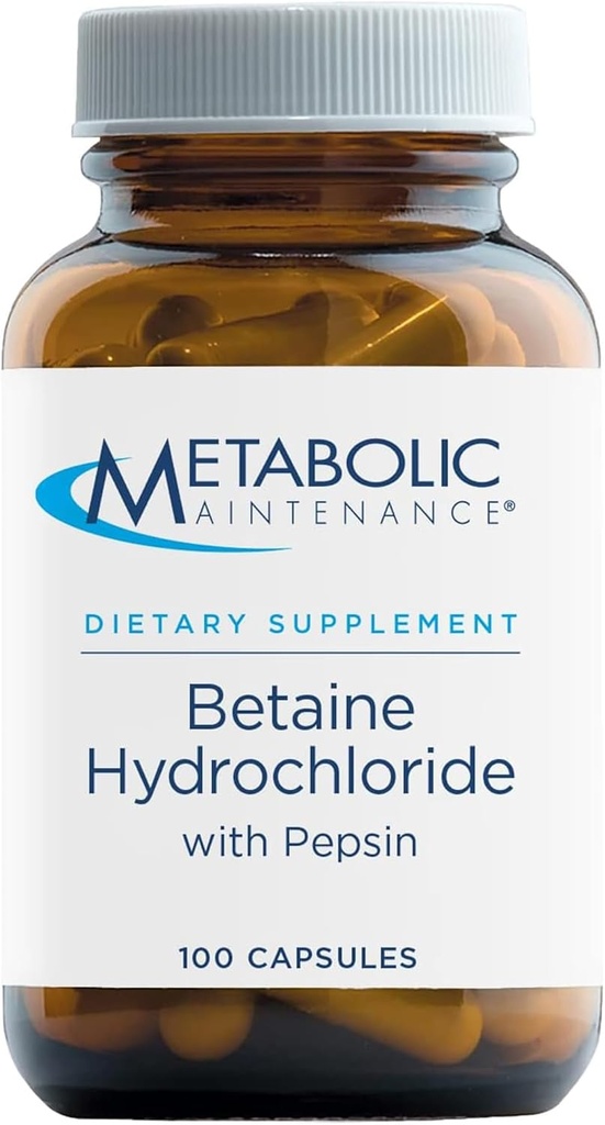 Metabolisk vedligeholdelse betaine HCL + pepsin fordøjelsesenzymer - proteinfordøjelse + Gut Health Support Supplement (100 kapsler)