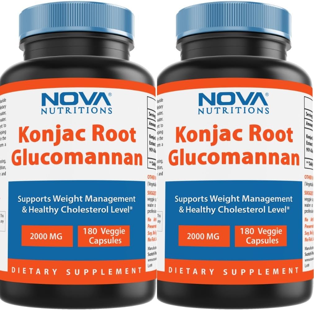 Nova Nutritions 2 Pack Konjac Root Glucomannan Kapsler 2000 mg / Servering Veggie Caps 180 Count (Total 360 Kapsler)
