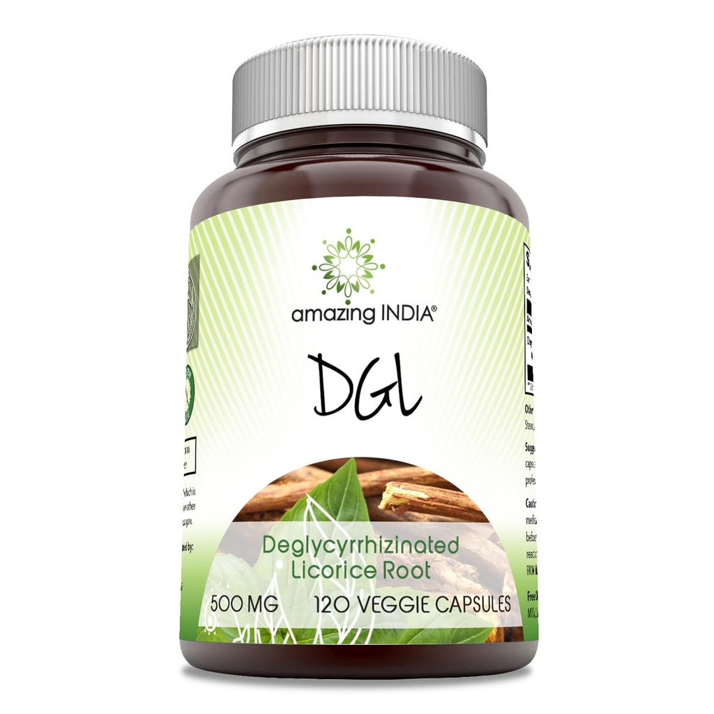 Amazing India DGL 500 mg 120 Veggie kapsler Supplement 124; Non- GMO