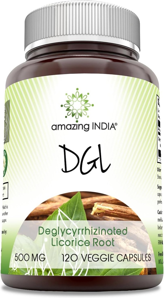 Amazing India DGL 500 mg 120 Veggie kapsler Supplement 124; Non- GMO