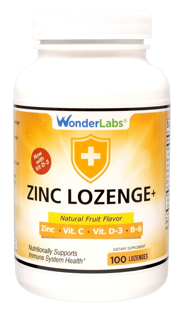 Wonder Laboratories Zink Lozenges med C-vitamin - frugtsmag, sund immunforsvar Lozenges med 25 mg zink supplement Per Lozenge + 30 mg C-vitamin - 100 Lozenges