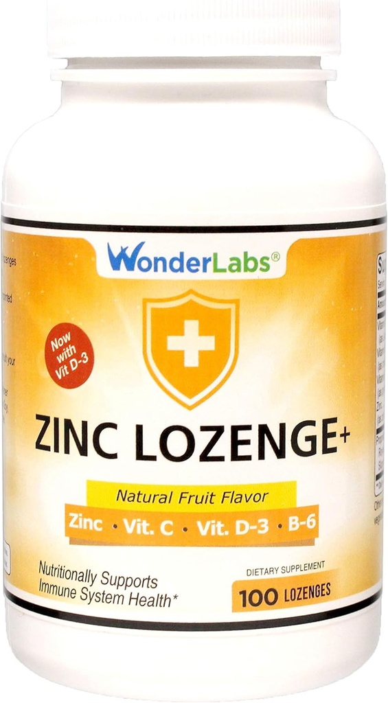 Wonder Laboratories Zink Lozenges med C-vitamin - frugtsmag, sund immunforsvar Lozenges med 25 mg zink supplement Per Lozenge + 30 mg C-vitamin - 100 Lozenges