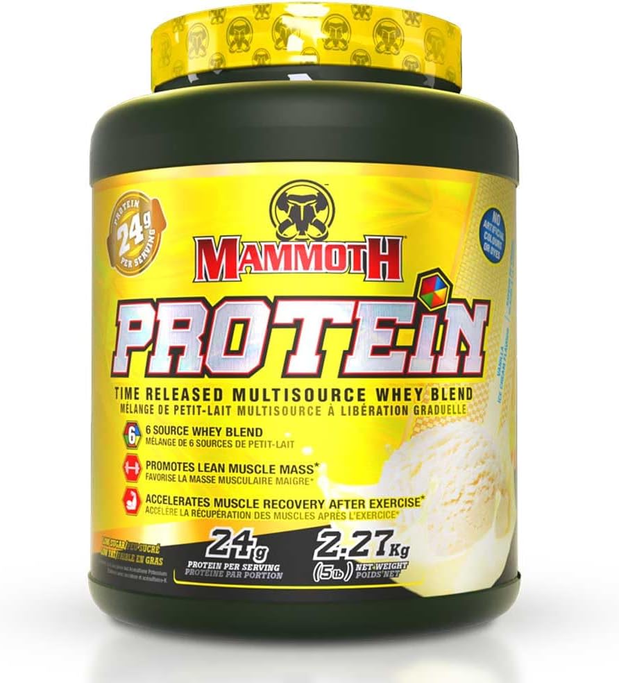 MAMMOTPROTEINPOWDER, HØJE PROTEINER, SUPERIOR TIMEMEDDELELSE FORMULA, WHEY PROTEIN CONCENTRAT & ISOLAT, HYDROLYZED WHEY & MÆLK PROTEIN ISOLAT, CASEIN, 6 BIOAVABLE DAIRY PROTEIN KILDER, LOW SUGAR, Vanila, 5 LB