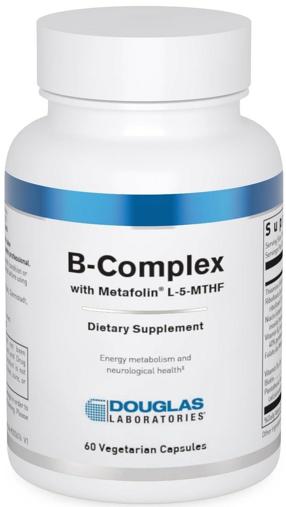 Douglas Laboratories B- Complex med Metafolin - Omfattende B-vitamintilskud - Energi & Hjernetilskud * - Med Folate, Biotin & Thiamin - Non- GMO - 60 vegetariske kapsler