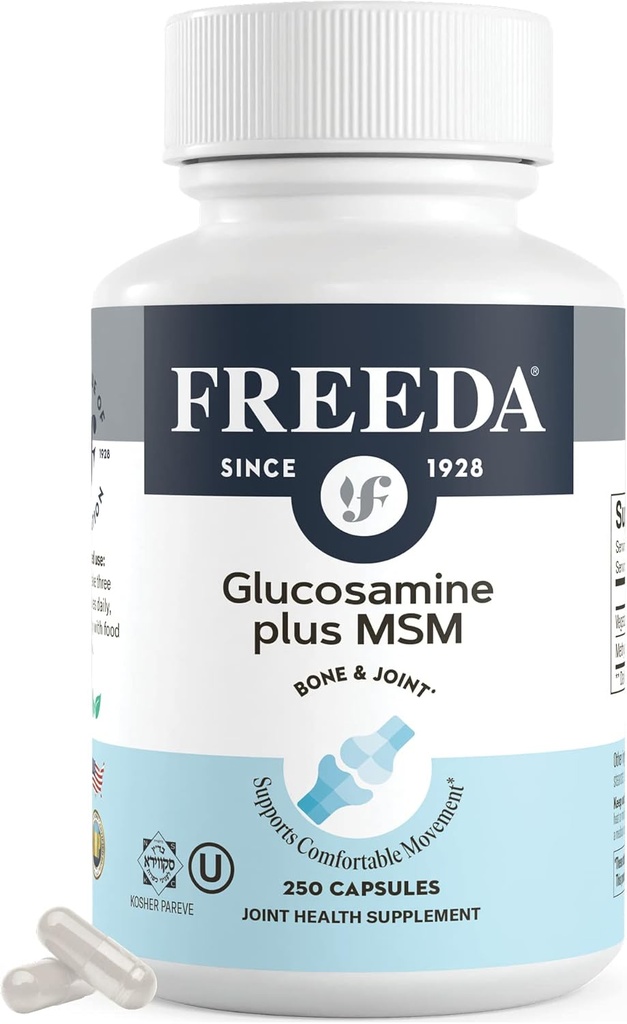 FREEDA Glucosamine MSM - Vegansk fælles fleksibilitet og mobilitetstillæg - Vegetarisk glucosamine uden Shellfish - Understøtter fælles funktion - Third- Party Testet - (250 kapsler)