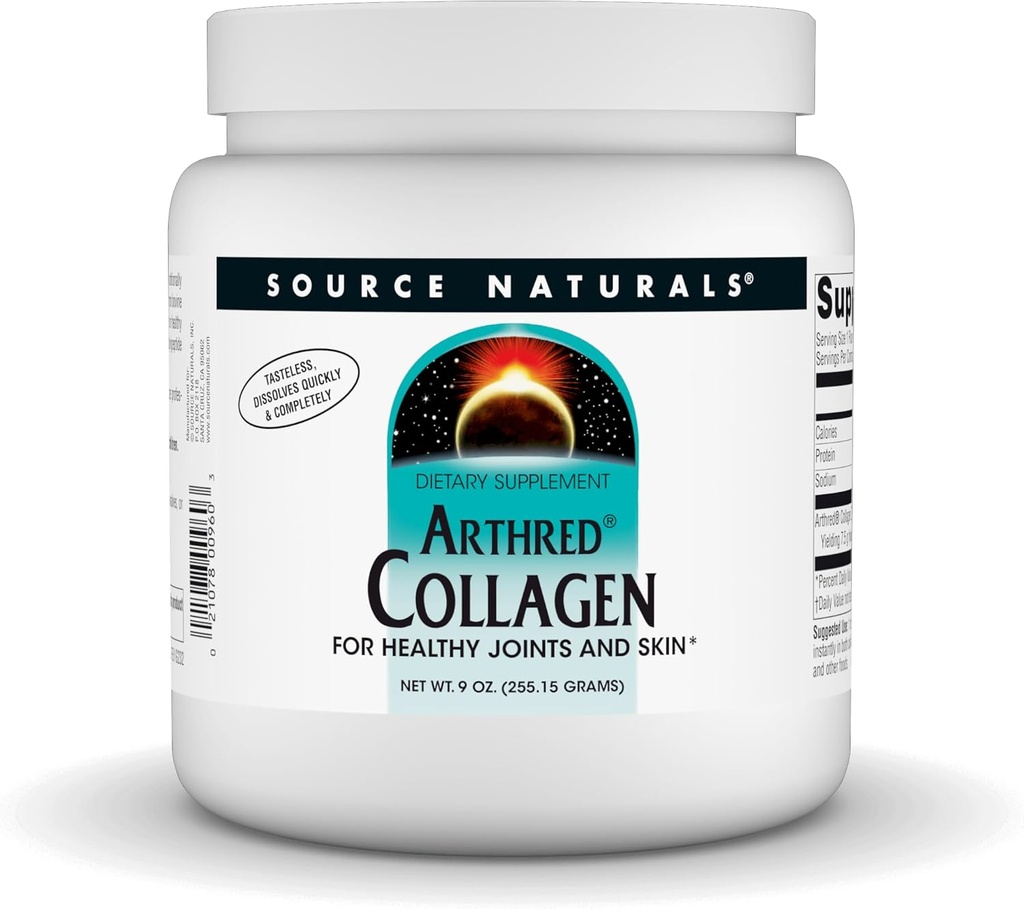 Source Naturals Arthred Collagen Protein Powder - Unflavored Quick Disolluse Hydrolysed Peptider - Anti Aging Support for Ben, Joint & Skin Health - 9 oz (30 Servere)
