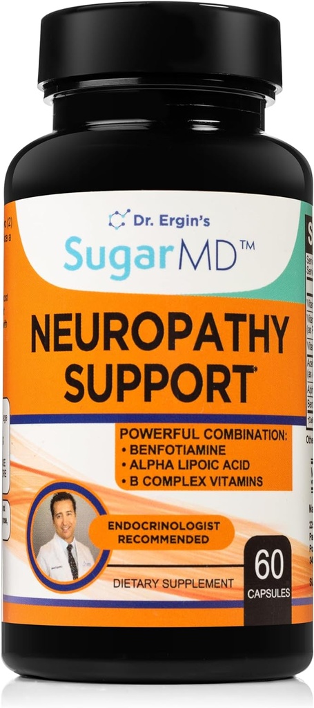 SugarMD neuropati Support Supplement - 60 Nerve Support Kapsler med Alpha Lipoic Acid, Benfotiamin & Vitamin D3 B6 B12 - Nerve Support Supplement for Feet, hænder, Fingers & Ben - 30 dages forsyning