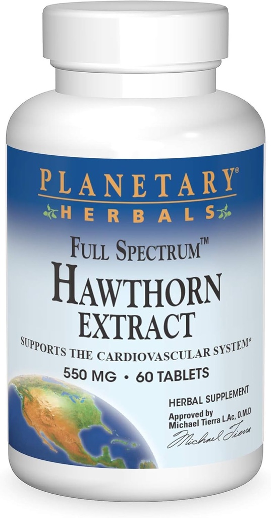 Planetariske Herbals Full Spectrum Hawthorn Extract 550 mg Tabs, 60 ct