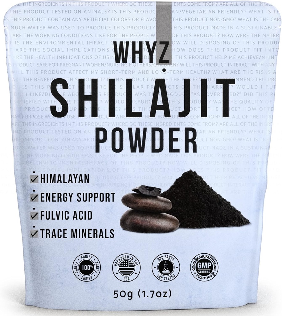 WHYZ Shilajit Powder, 50g (1.7 oz), Shilajit Pure Himalayan Mineral med Fulvic Acid Powder, Pure Shilajit og Fulvic Minerals Compound for immunforsvar og energi supplement, 200 Servere