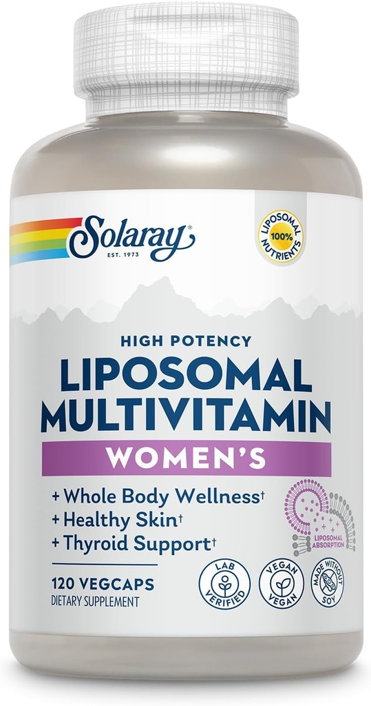 SOLARAY Liposomal Multivitamin til kvinder, Forbedret Absorption, High Potency w / Iron, D-vitamin, C-vitamin, B12, biotin, CoQ10, immunstøtte, ben sundhed, Vegan, 60 Servering, 120 VegCaps