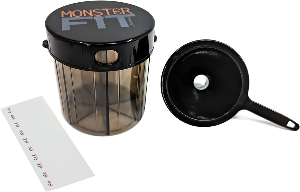 Monster Fit Supplement Medication Pill Dispenser med påfyldningstragt og etiketter, Ekstra store pillebeholder håndterer næsten ethvert tillæg (monster med tragt)