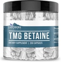 Earthborn Elements TMG betain Vandfri Trimethylglycin 200 Kapsler, Pure & Ufortyndet, Ingen tilsætningsstoffer